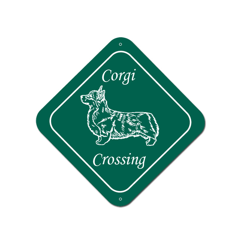 Custom engraved diamond design plastic sign with Welsh Corgi dog design and personalized text.