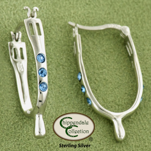 English Spur Blue CZ Hoop Earrings - Horse Jewelry