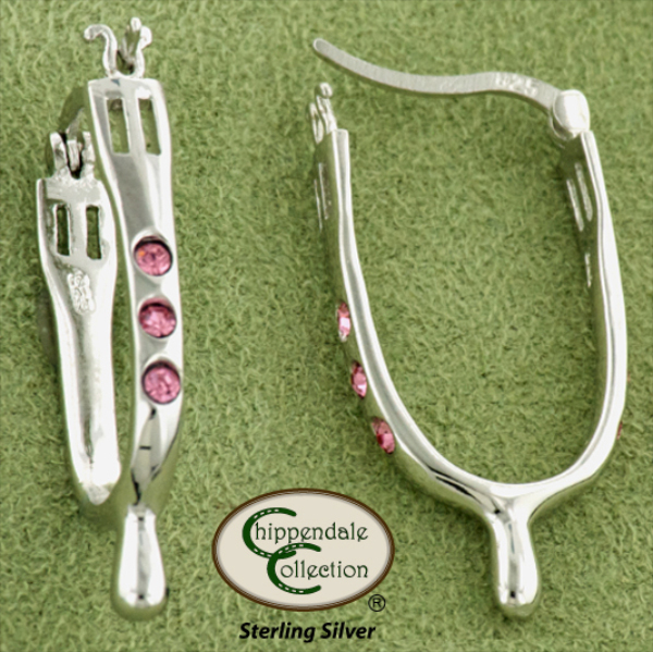 English Spur Pink CZ Hoop Earrings - Horse Jewelry