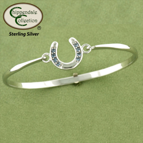 Horseshoe Bracelet - Blue CZ - Horse Jewelry