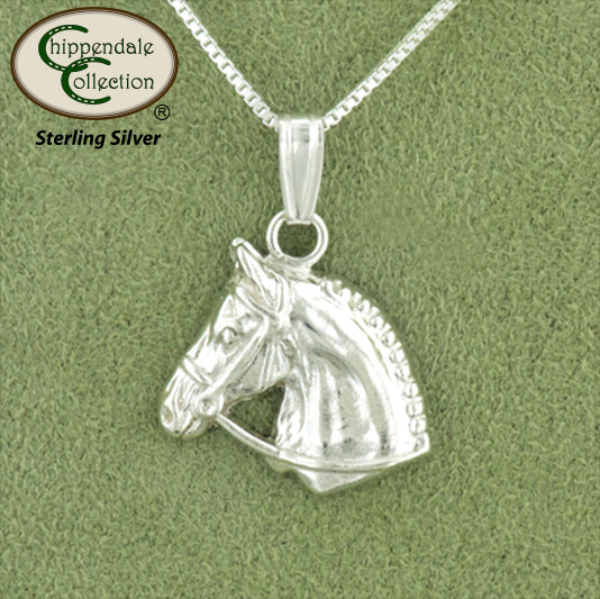 Sterling silver equestrian jewelry Horse Head with Bridle necklace.