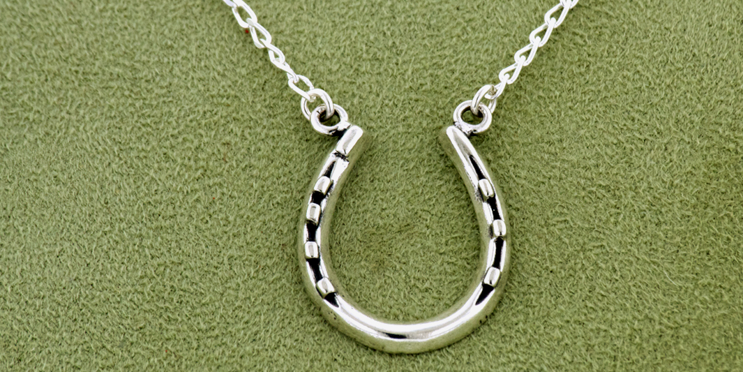 Equestrian jewelry sterling silver horseshoe necklace.