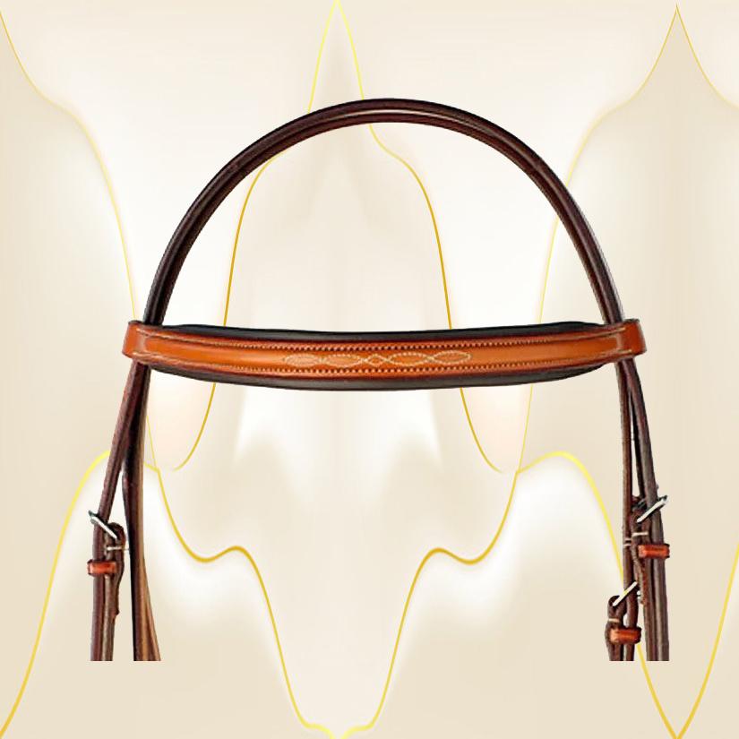 Edgewood leather fancy stitched raised padded browband 5/8". The fancy stitched raised padded browband comes cob, horse or oversize size.