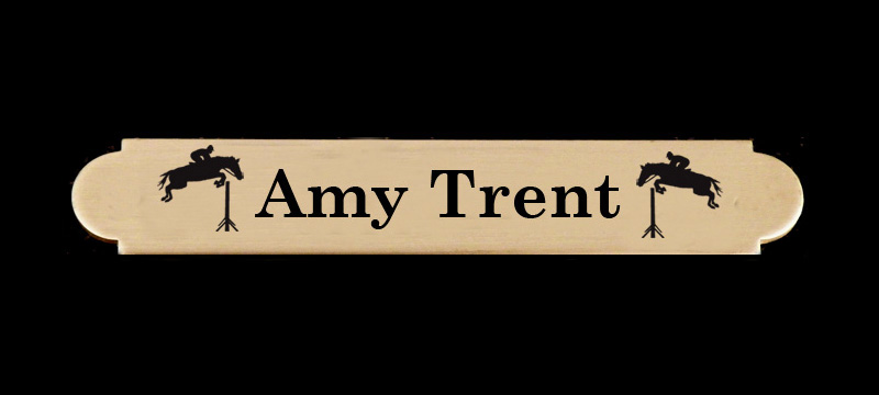 Horse design ornamental engraved brass or silver nameplate with adhesive back. Good for picture frames, pet memorials and much more. Equestrian Nameplate