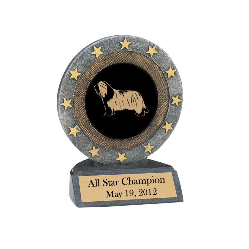 Personalized all star trophy with your choice of dog design 1 and custom engraved text. Dog Trophy