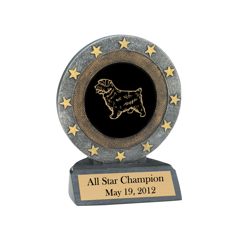Personalized all star trophy with your choice of dog design 3 and custom engraved text. Dog Trophy