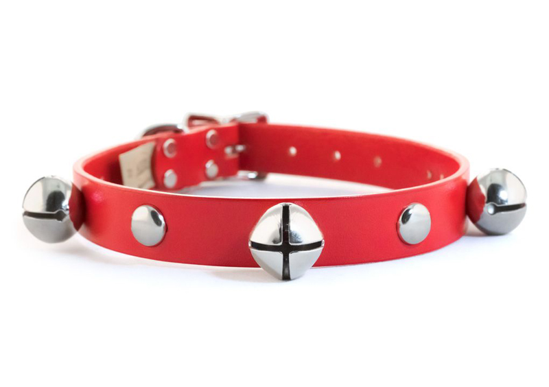 Jingle Bell Studded Leather Dog Collar