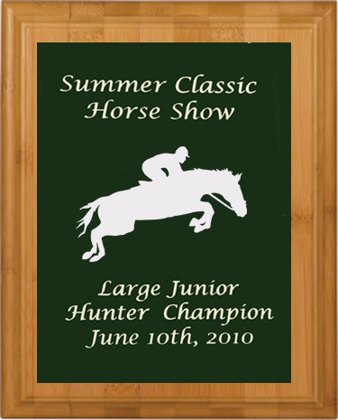 Genuine Bamboo plaque with your custom engraved horse design and text. Makes a great horse show award. Equestrian Award