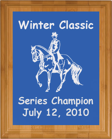 Genuine Bamboo plaque with your custom engraved horse design 2 and text. Makes great horse show award or equestrian gift.