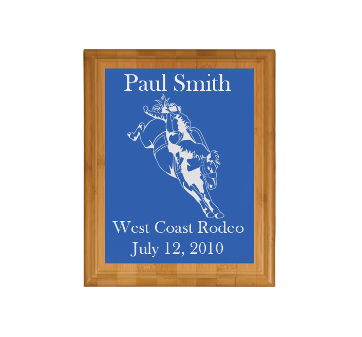 Genuine Bamboo plaque with your custom engraved rodeo design and text.