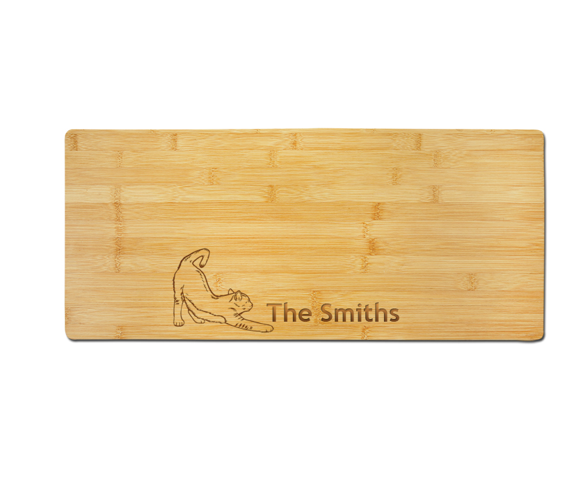 Custom engraved bamboo charcuterie board with your choice of cat design and personalized text. Cat Charcuterie Board