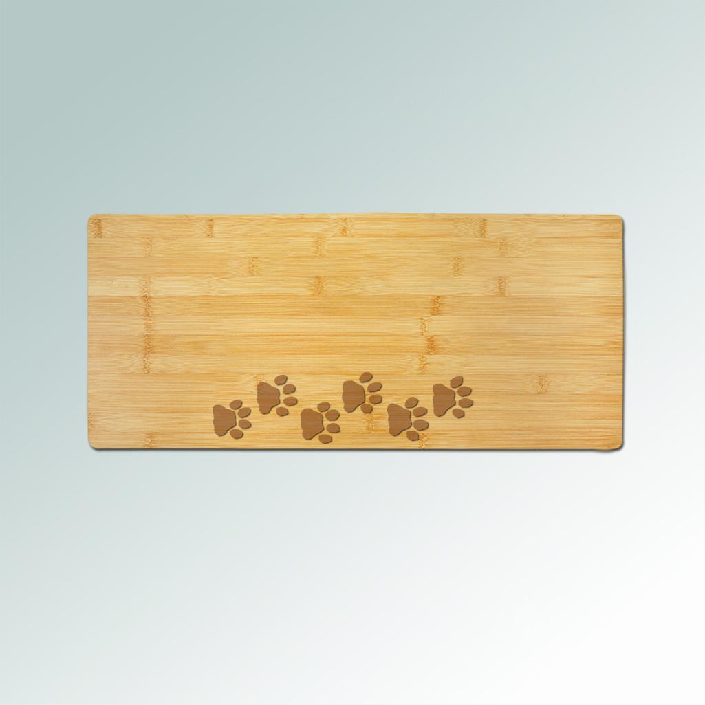 Custom engraved bamboo charcuterie board with your choice of dog design and personalized text. 100+ Dog Breeds