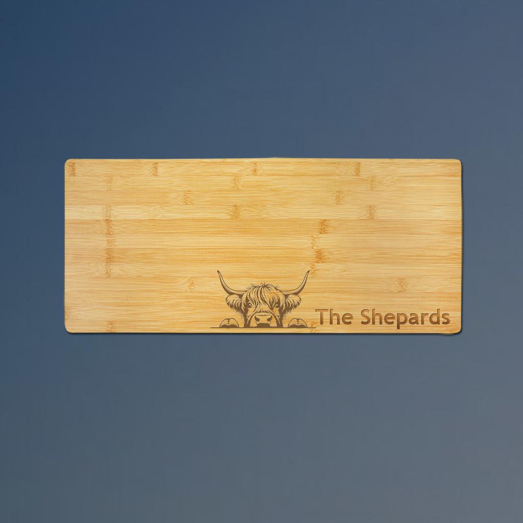 Custom engraved bamboo farm animal charcuterie board with your choice of farm animal design and personalized text. 100+ farm animal designs to choose from.