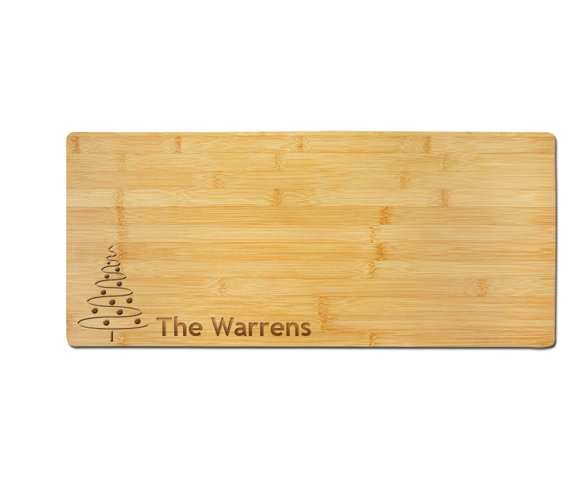 Custom engraved bamboo charcuterie board with your choice of Christmas design and personalized text. Christmas Charcuterie