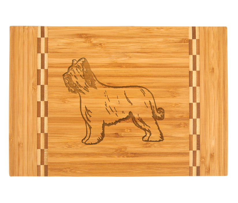 Custom engraved bamboo cutting board with herding dog design and personalized add engraved text. Herding Dog Cutting Board