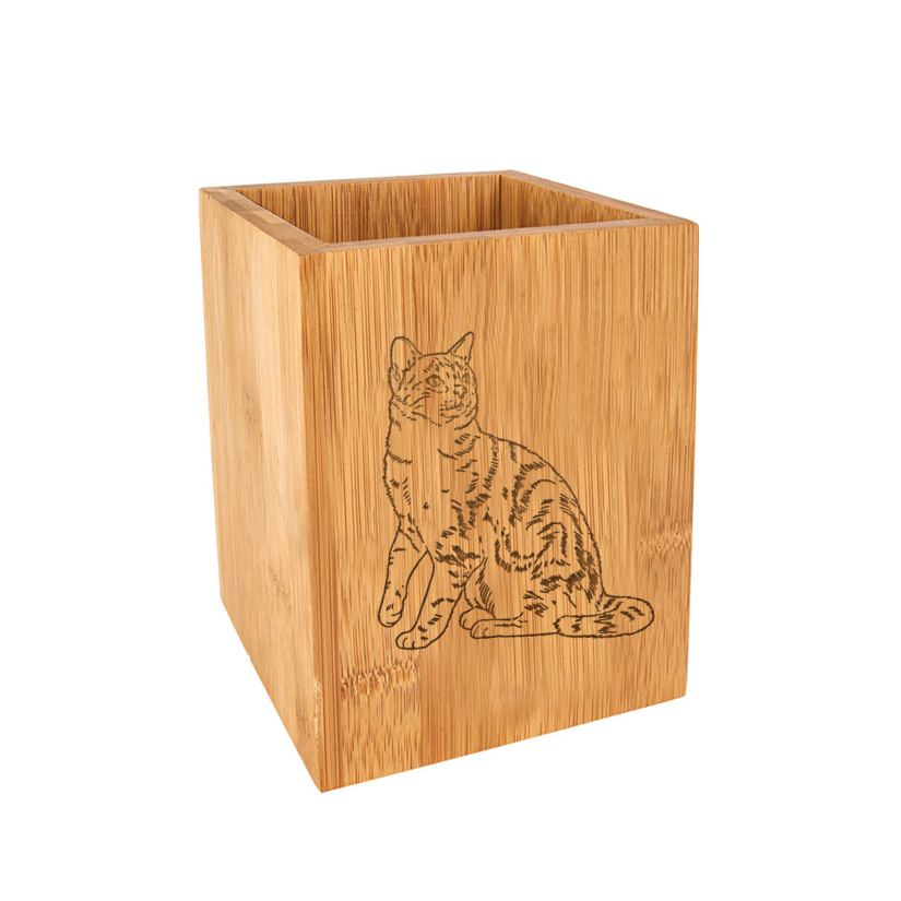 Personalized kitchen utensil holder with your choice of text and cat design. Cat Design Utensil Holder