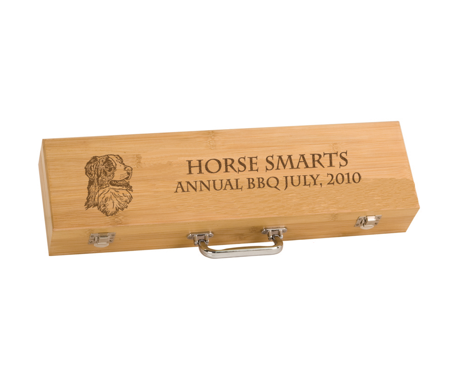 Custom engraved BBQ tools gift set with personalized text and the dog design 1 of your choice. Dog BBQ Set