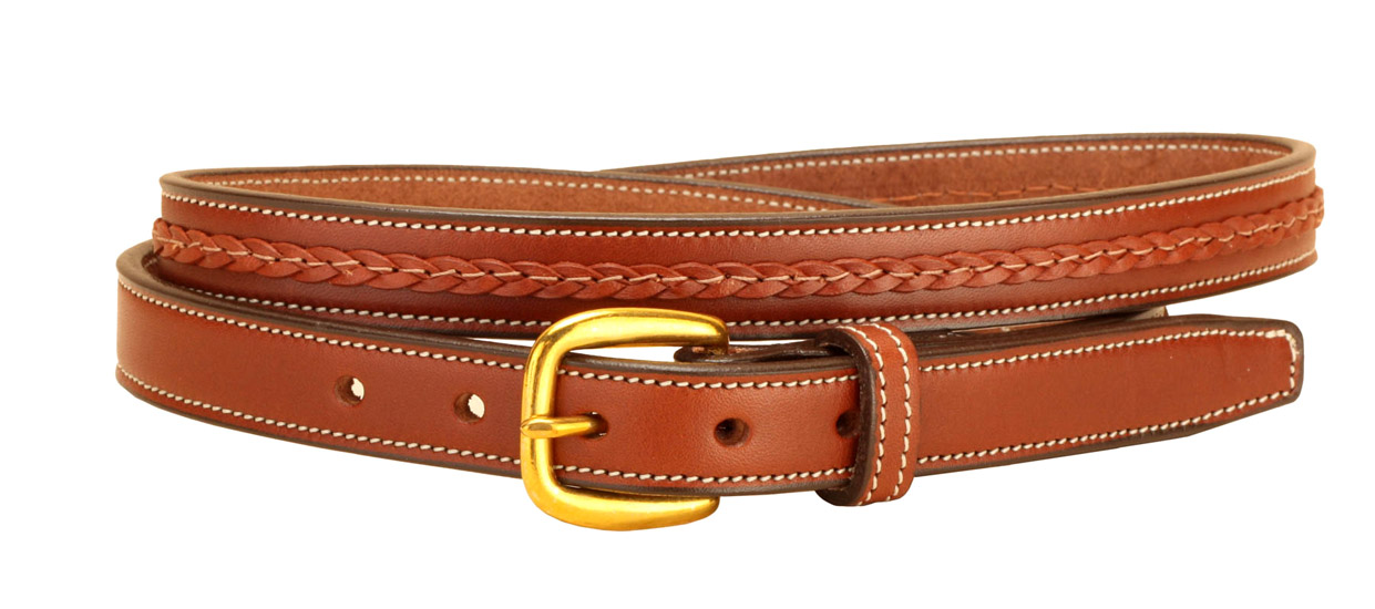 Tory Leather oakbark brass braided overlay leather belt. Equestrian Belt