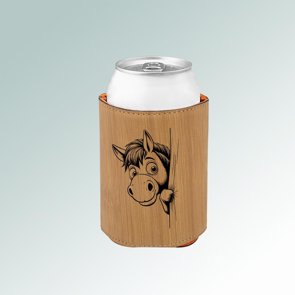 Personalized leatherette horse beverage holder with your choice of horse design and engraved text. 145+ horse designs to choose from.