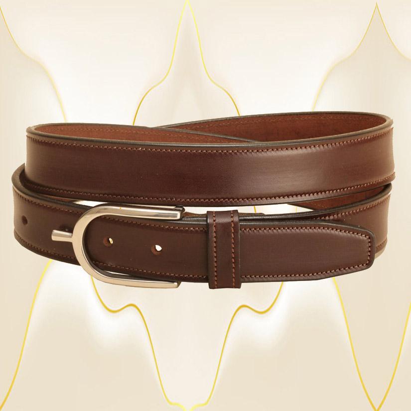 1 1/4" English spur leather belt with a stainless steel spur buckle.