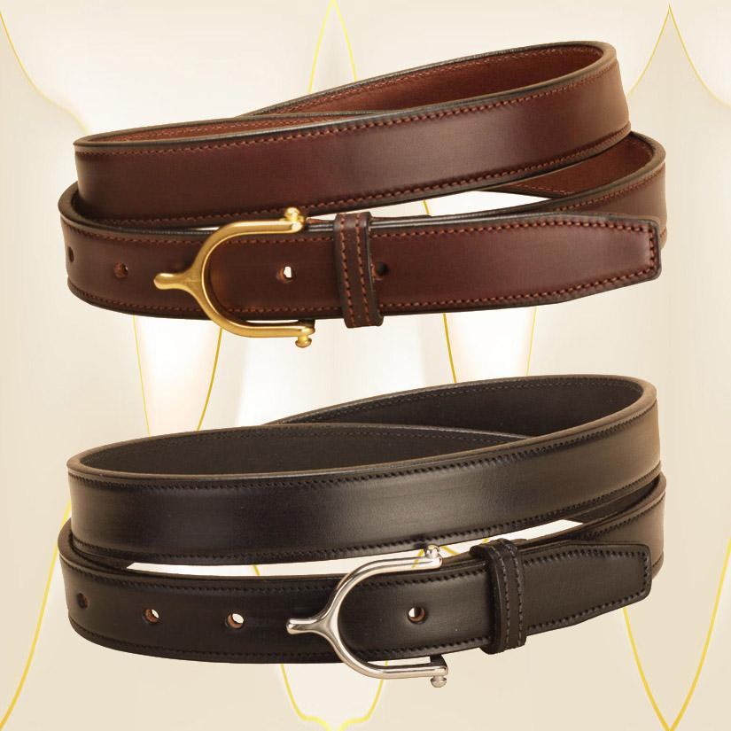 1" English spur leather belt with am English spur buckle.