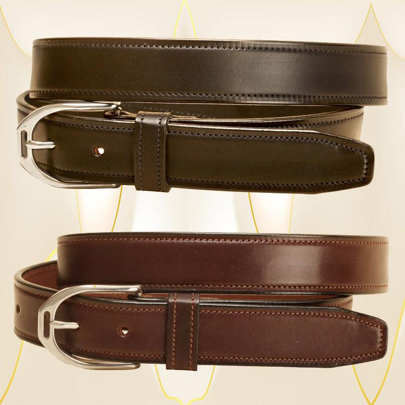 1 1/4" English stirrup leather belt with a silver stirrup buckle.