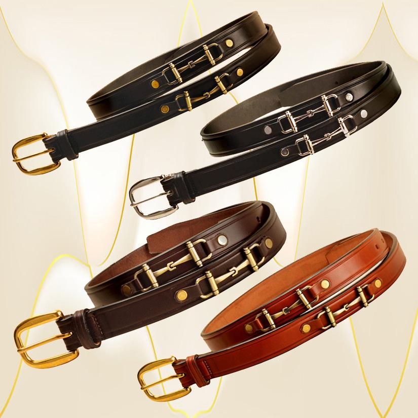 Snaffle bit leather belt made out of heavy weight English bridle leather and 2 snaffle bits.