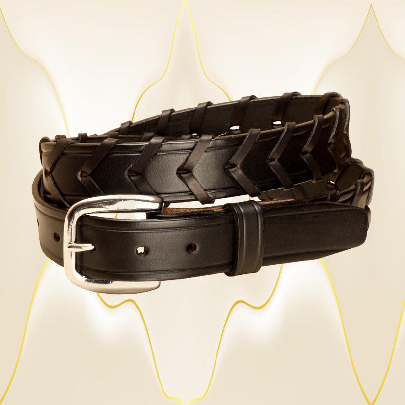 1 1/4" wide laced rein leather equestrian belt with a brass buckle for men or women.