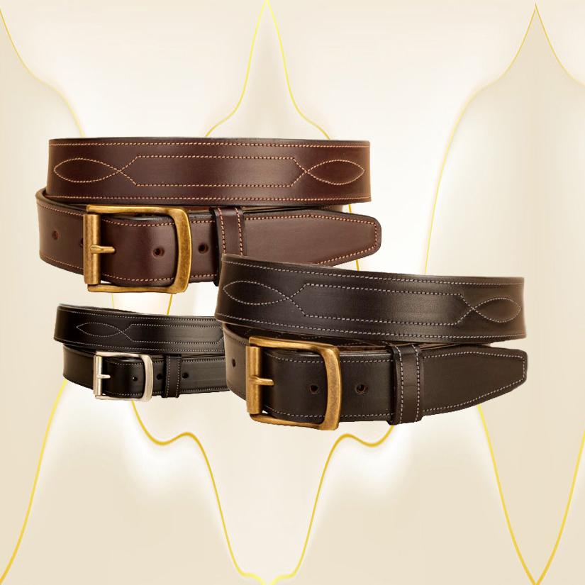 1 1/2" wide fancy stitched leather belt with your choice of belt buckle.