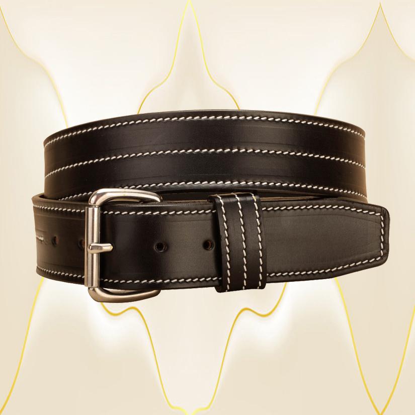 Triple stitched bridle leather belt with choice of brass or silver buckle.