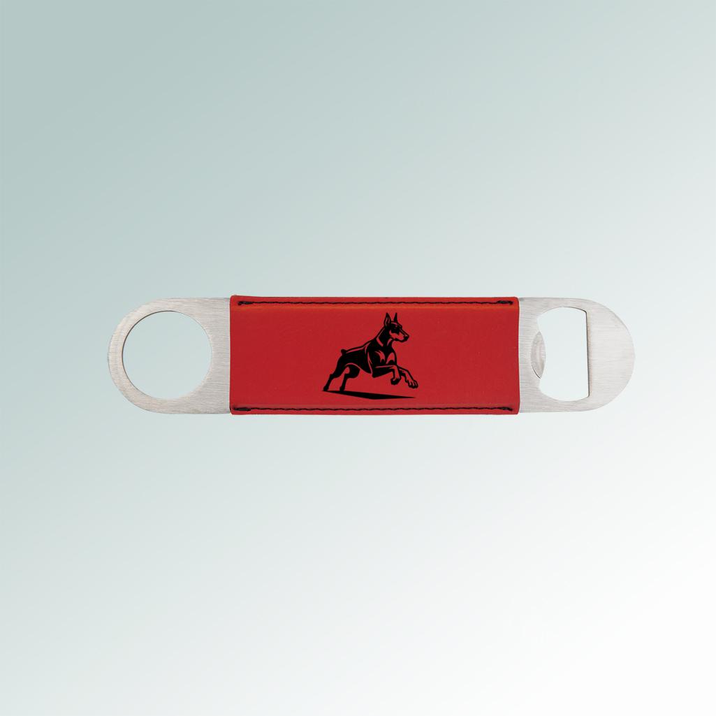 Personalized doberman  bottle opener with a doberman  design and engraved text of your choice. 25+ Doberman designs to choose from.