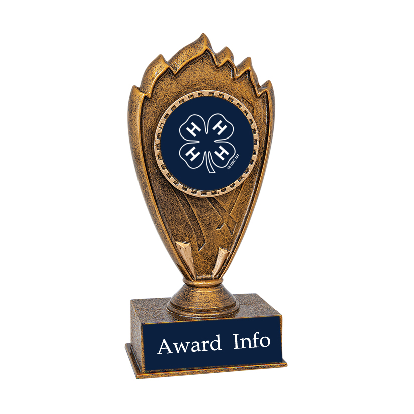 Personalized blaze trophy with your choice of 4-H logo and custom engraved text. 4-H Award