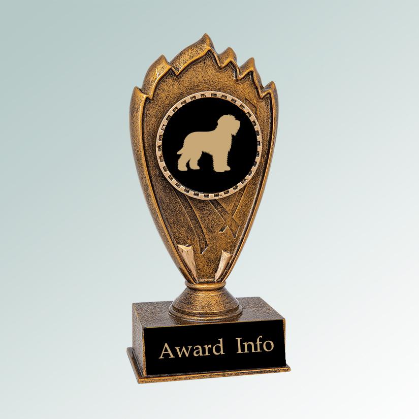 Personalized blaze dog breed trophy with your choice of dog breed design and custom engraved text. 100+ dog breeds to choose from.