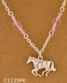 Cantering Horse Necklace - Rose. Adjustable equestrian horse jewelry fashion necklace.