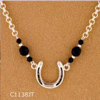 Horseshoe Necklace - Black Beads