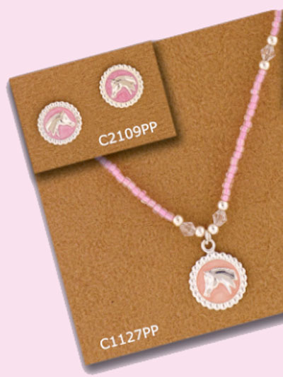Horse Head Medallion Earrings - Pink