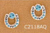 Horseshoe Earrings - Aqua. Equestrian horse jewelry fashion earrings.