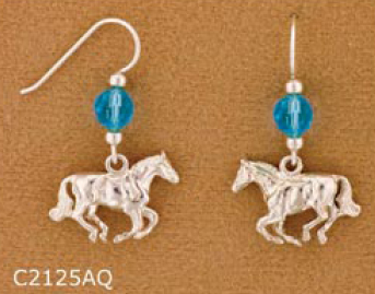 Cantering Horse Earrings - Aqua. Equestrian horse jewelry fashion earrings.