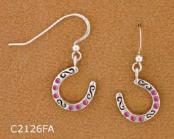 Horseshoe Dangle Earrings - Fucia. Equestrian horse jewelry fashion earrings.