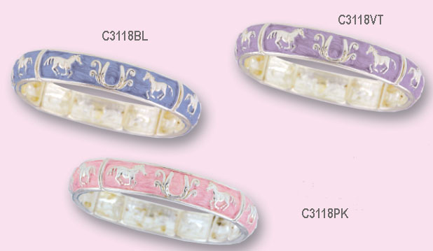 Purple cantering horse stretch bangle equestrian jewelry bracelet.