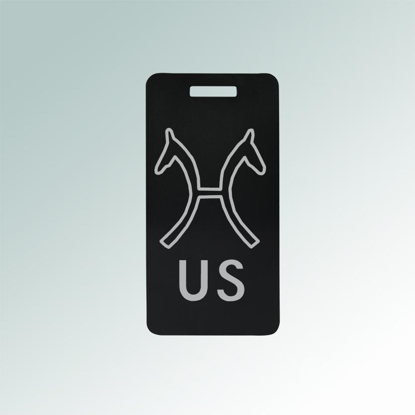 Engraved aluminum horse breed luggage tag with your choice of horse breed logo and personalized text. 25+ horse breed logos to choose from.