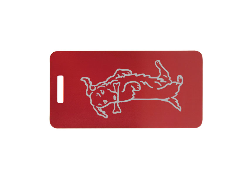Anodized aluminum luggage tag with your choice of personalized text and engraved dog design 1. Dog Backpack Tag