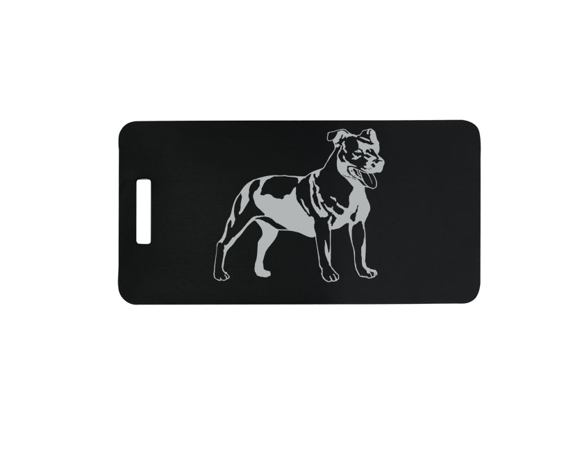 Anodized aluminum luggage tag with your choice of personalized text and engraved dog design 3. Dog Backpack Tag