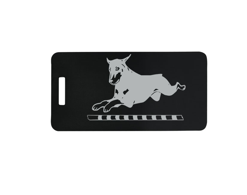Anodized aluminum luggage tag with your choice of personalized text and engraved Doberman design. Doberman Backpack Tag