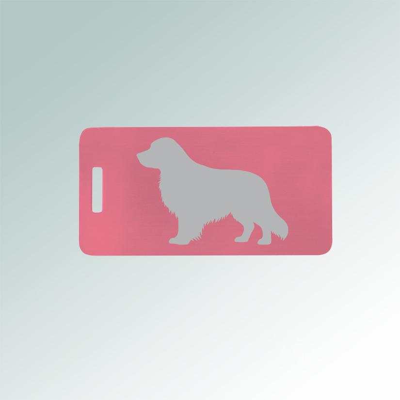 Aluminum golden retriever luggage tag with your choice of golden retriever design and personalized text. 80+ Golden Retriever designs to choose from.