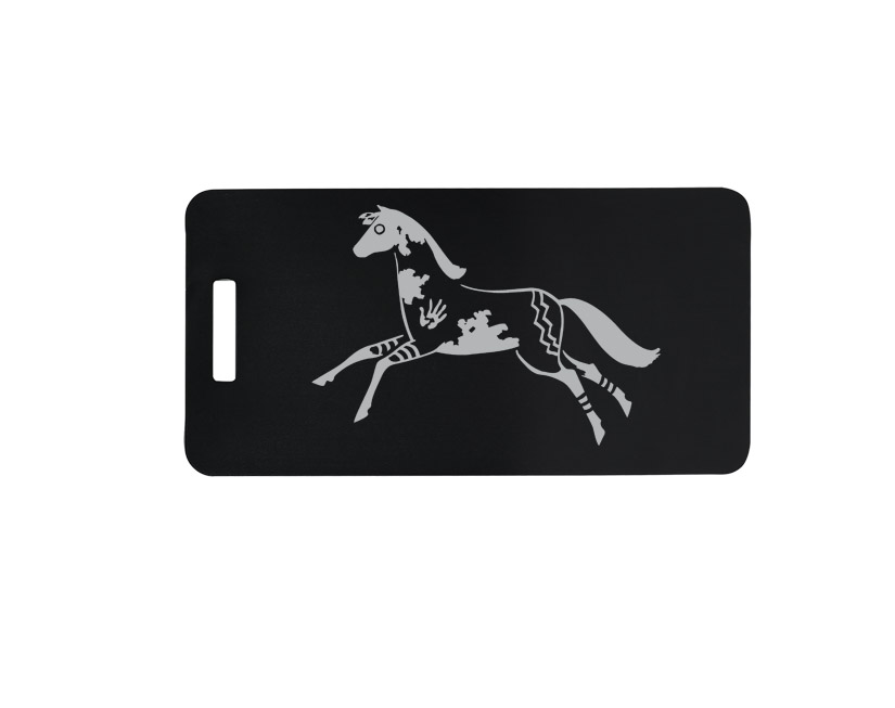 Anodized aluminum luggage tag with your choice of personalized text and engraved horse design 3. Equestrian Backpack Tag