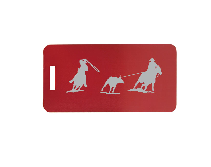 Engraved aluminum luggage tag with your choice of rodeo design and personalized text. Rodeo Backpack Tag