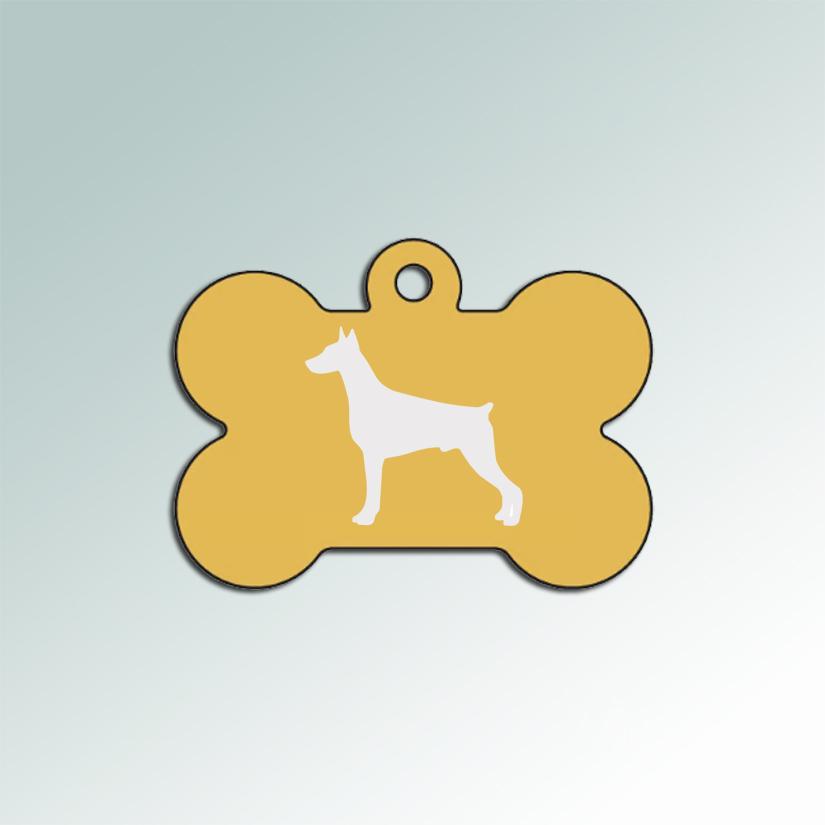 Personalized Doberman dog design aluminum dog bone ID tag for your dog's collar. Doberman ID Tag