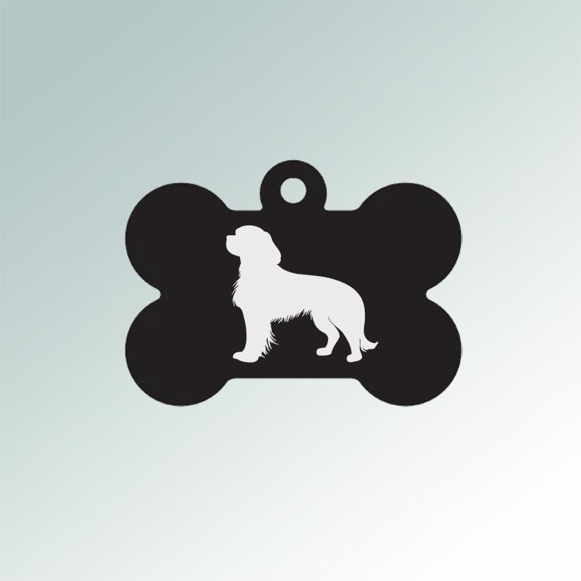 Personalized dog breed aluminum dog bone ID tag for your dog's collar. 100+ dog breeds to choose from.