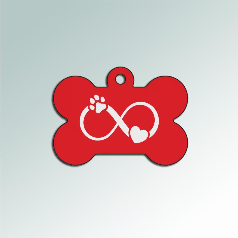 Personalized aluminum dog paw dog bone ID tag for your dog's collar. 25+ dog paw designs to choose from.